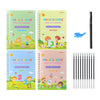 A set of four Magic Groove practice copybooks for preschool children, featuring math and drawing activities.