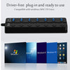 Black 7-port USB 3.0 hub extender with multiple colored USB cables displayed on a white background.