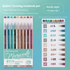 A set of Morandi gel pens in nine colors displayed alongside a drawing notebook and pen set.