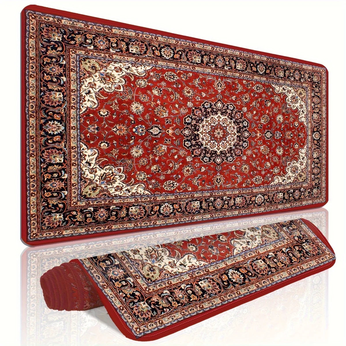 A rectangular vintage Persian rug gaming mouse pad with a detailed pattern and non-slip rubber base.