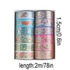 A set of ten rolls of metallic gold washi tape in various patterns and colors for journaling and crafts.