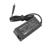 Adaptador de corriente universal negro para laptop con cable y advertencias de seguridad