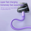 A purple USB-Type-C fast charging cable is shown connecting to a smartphone for quick charging.