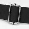 Black leather strap with a silver buckle for an Oxford cloth crossbody briefcase.