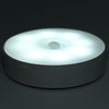 A round, white LED night light with a sensor, designed for cabinet or wardrobe lighting.