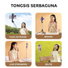 A collection of images showing various uses of a tongsis serbaguna product including vlog outdoor movies live streaming and s