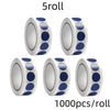 Roll of 5 roll round dot labels for organization in white and blue colors