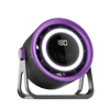 A portable rechargeable desk fan with ambient light, featuring a purple casing and a digital display showing 180.