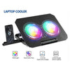 Adjustable RGB laptop cooler with dual turbo fans and phone holder for laptop cooling