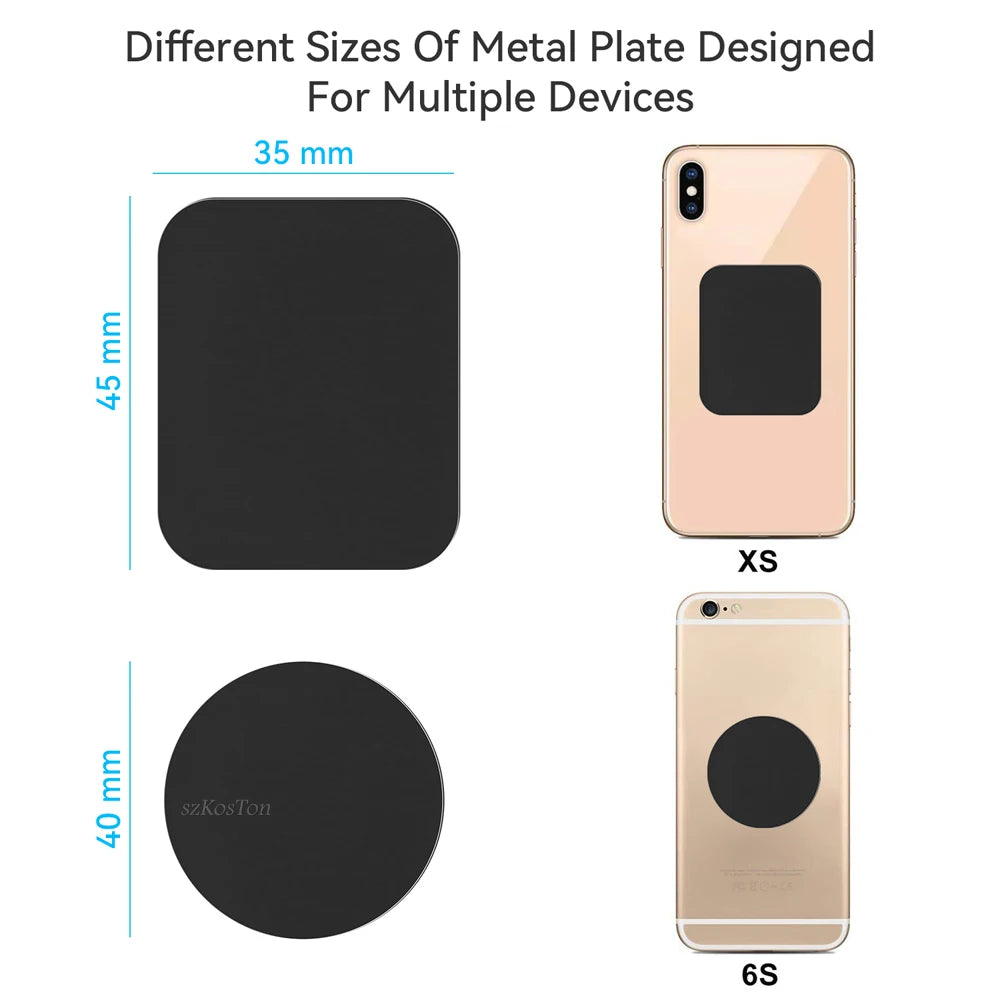 Different sized metal plate designs for multiple devices including a square and a circle mount