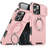 A pink heavy-duty magnetic ring stand with multiple camera lenses and a clear display.