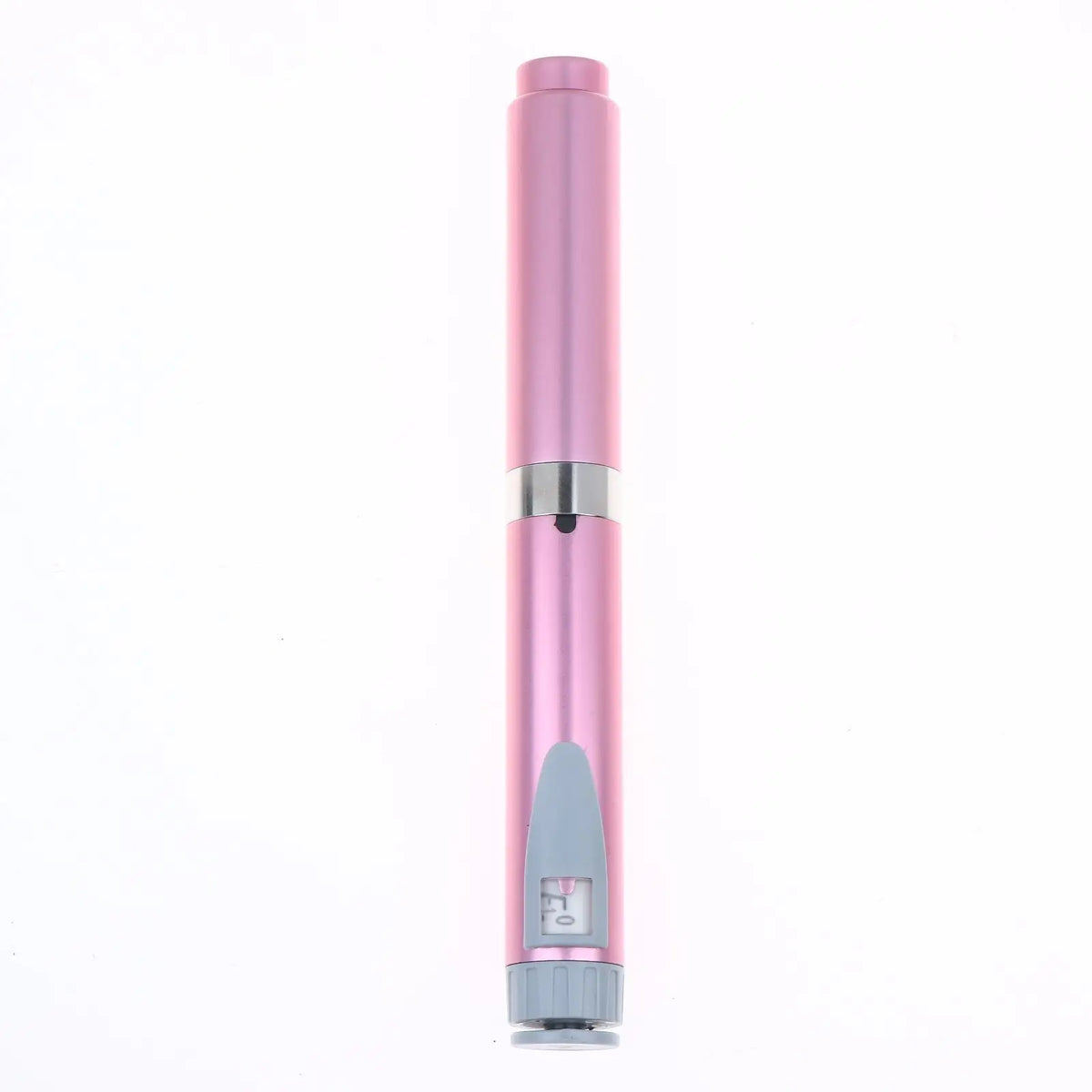 A long, slender pink and silver reusable peptide beauty injector pen for precise dosing.