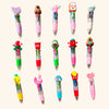 A collection of 12 multicolor kawaii ballpoint pens in various shapes and colors.