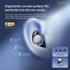 An ergonomic curved earbud fits into the ear cavity, shown with supporting features and silicone earwings.