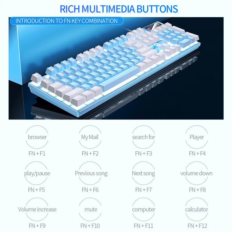 A low profile wired gaming keyboard with a numpad showing various multimedia function key combinations