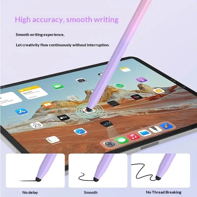 Pinkes Präzisionsgitter-Stift-Stylus interagiert mit einem Tabletschirm, demonstriert flüssiges Schreiben und keine Fäden
