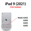 A close-up view of an iPad 9 (2021) showing the model number A2602 and related codes.
