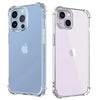 Clear shockproof phone case for an iPhone showing a light blue and a light purple color option.