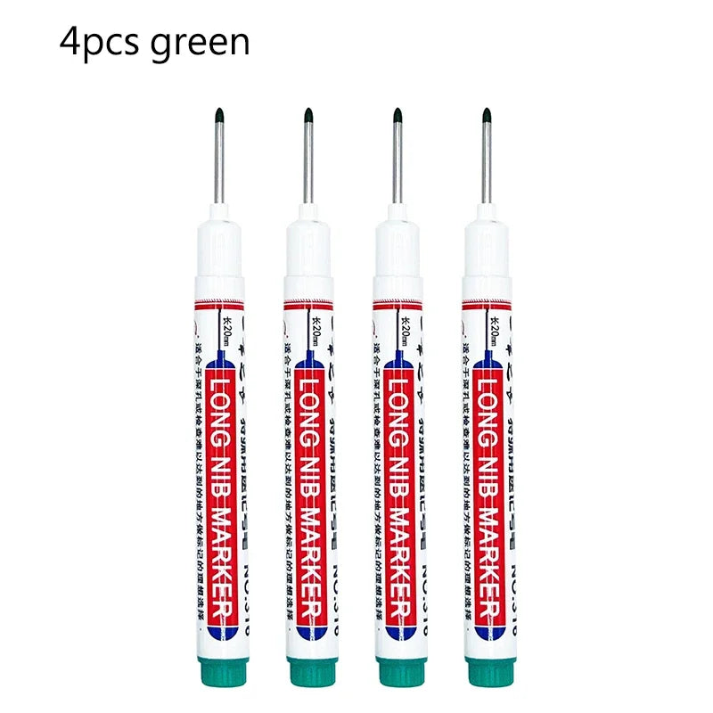 Four green waterproof deep hole marker pens for metal and woodworking