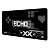 A black desk mat featuring a geometric design and the word ECHO in white text.