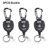 Three black buckle style tactical ID badge holder keychains displayed side by side