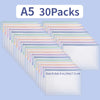 A5 mesh zipper document bags in various pastel colors stacked for sale