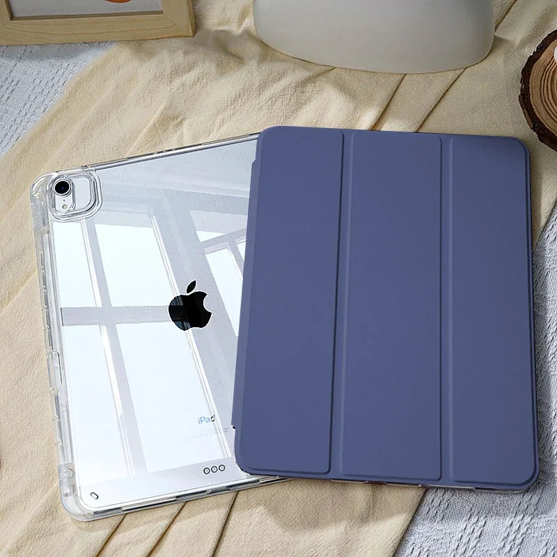 A light blue silicone protective case for an Apple iPad displayed on a beige fabric surface.