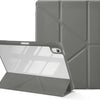 A silver tablet is shown next to its protective gray case.