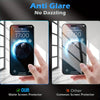 A hand holds an iPhone displaying an anti-glare screen protector, demonstrating its matte finish against light.