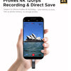 Una mano sostiene un iPhone grabando una escena, demostrando la grabación ProRes 4K a 120fps y la función de guardado directo