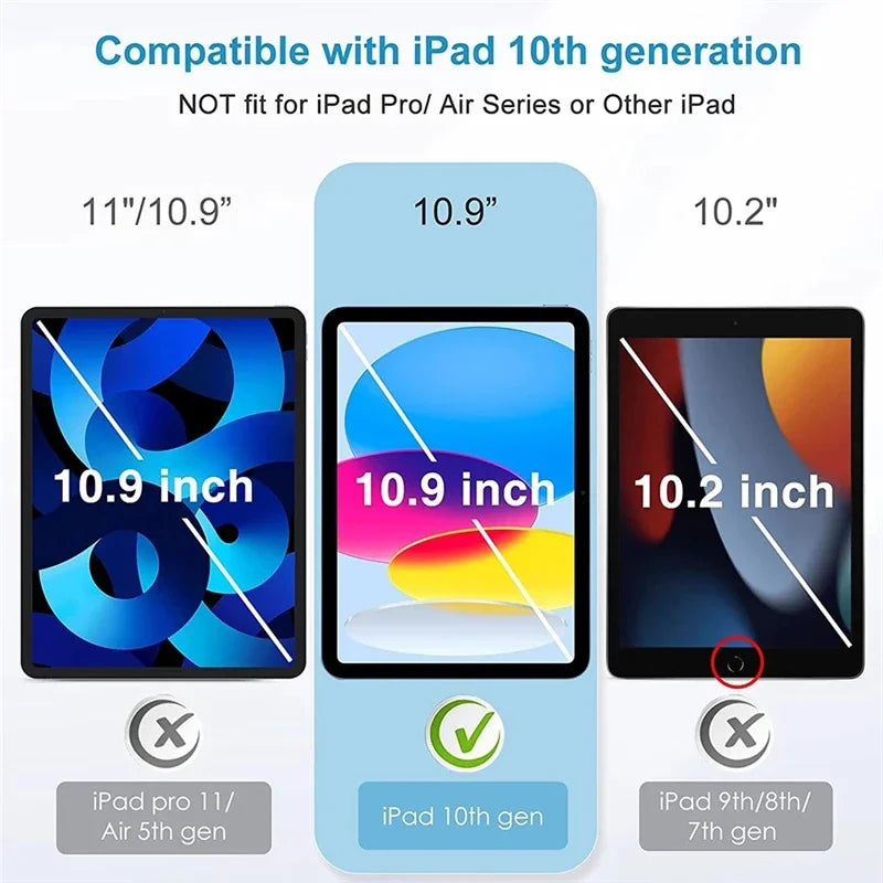 Dual glass screen protectors compatible with iPad 10th generation for various screen sizes.