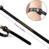 A black reusable ring sizer tool showing a finger size chart and a wrist band measurement.