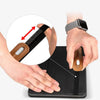 A hand holds a leather protective case for a tablet stylus pen, demonstrating its design.