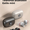 A set of mini Bluetooth headphones and earbuds from HTC displayed on a light background.