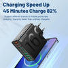 A black high-speed multi-port charging adapter is shown charging a smartphone.