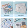 A set of five mesh zipper document bags used for various storage purposes including book, paper, office, and bill storage.