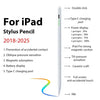 A white stylus pen shown next to a list of features for an iPad, including double click, Type-C charging port, and magnetic s