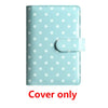 Light blue reusable PU leather binder cover with white polka dots and a clear plastic pocket.