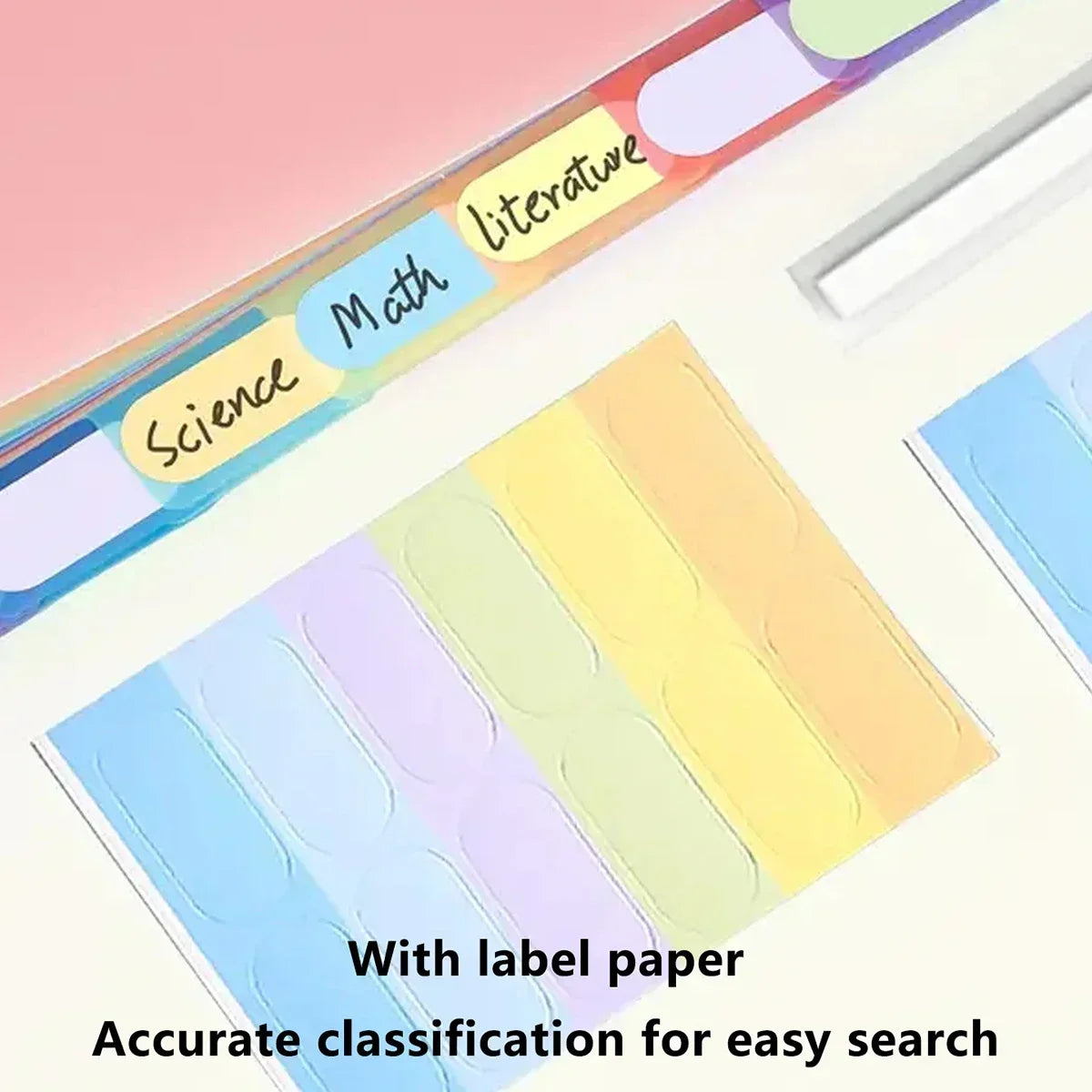 A colorful vertical multi-layer storage file rack with labeled sections for easy searching.