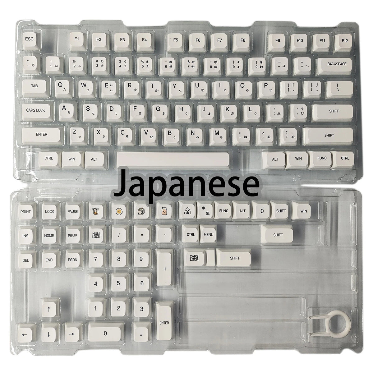 Klare Kunststoff-Mechanische Tastatur mit vollständigem Satz japanischer Keycaps und einer separaten Anordnung mit Standardta