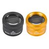 A pair of precision 30x handheld magnifying loupes, one black and one gold, for jewelry and coin inspection.