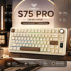 A white AULA S75 Pro mechanical keyboard with RGB backlight and gasket structure displayed on a dark surface.
