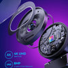 A close-up view of a black 4K UHD streaming webcam with an anti-glare lens and sensor visible.