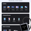 A 6-in-1 USB-C hub is shown with compatibility icons for laptops, tablets/phones, and a game console.