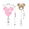 Pinker Mickey Mouse-Thema-Badge-Reel mit glitzerndem Silhouetten-Anhänger und klarem Ausweis-Halter.