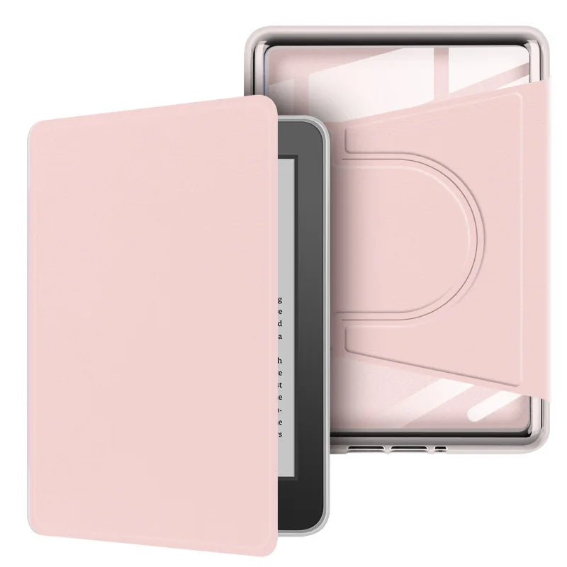 A pink magnetic detachable protective case for a Kindle device shown next to its inner sleeve.