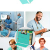 A collection of images showing an A4 foldable medical clipboard used by healthcare professionals.