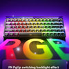 A close-up view of an FN PgUp switching backlight effect on a black mechanical keyboard.