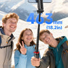 A magnetic selfie stick tripod is shown with three smiling people, demonstrating its use for cinematic visuals and desktop li