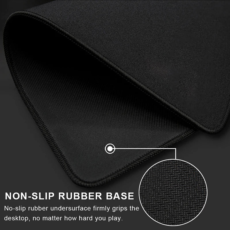 Black non-slip rubber base mouse pad shown with a magnified view of the grip surface